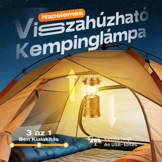 ⛺️Napenergiával működő, behúzható kempinglámpa