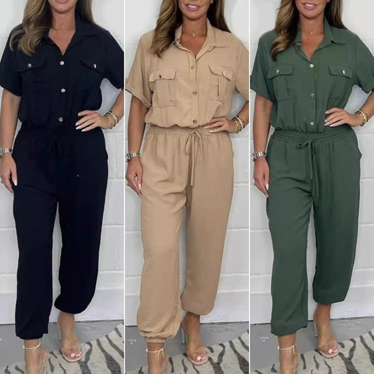 Női rövid ujjú többfunkciós Jumpsuit