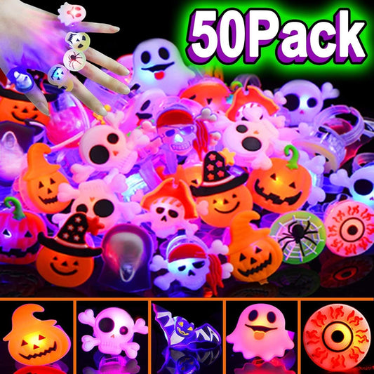 🎁LED-es fényű halloweeni fénygyűrű😍 - 50 darabos szett