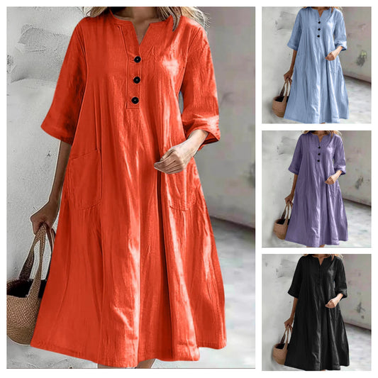 Női túlméretezett A vonalú Midi ruha zsebekkel