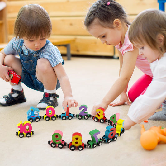 🔥🎁 Számok és betűk mágneses vonat puzzle fa játék autó
