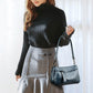 Vintage Lederlook Schoudertas met Ritssluiting en Verstelbare Schouderriem