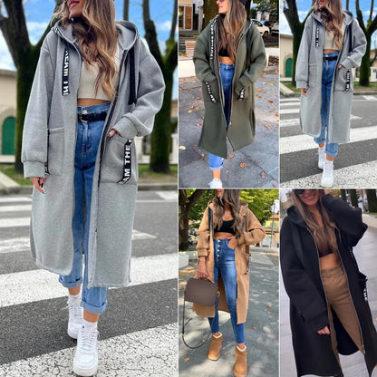 Lange Casual Jas met Capuchon en Ritssluiting