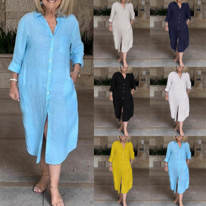 🔥Női alkalmi laza pamut-vászon hosszú ingruha