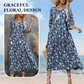 【S-XL】🌸Elegáns női virágmintás V-nyakú hosszú ruha