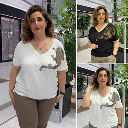 🌸Nyári Akciók💐 Női Lezser, Elegáns, Mintás V-nyakú Felsők – 35% kedvezménnyel!