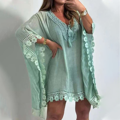 V-nyakú, egyszínű, denevér ujjú női ruha🎀