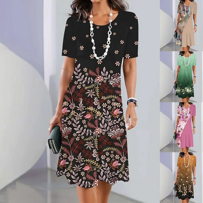 🌸Elegáns virágmintás kerek nyakú ruha