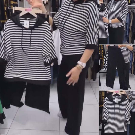 ✨Női csíkos felső és nadrág szett egyszínűben