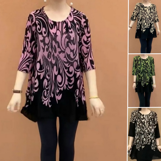 💖Női laza felső nyomtatással és kerek nyakkivágással