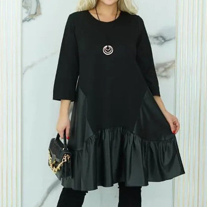 【S-4XL】👗Női kerek nyakú ruha rakott szegéllyel