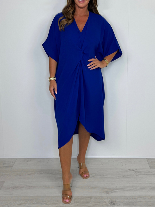 Rövid ujjú maxi ruha csomózott részletekkel