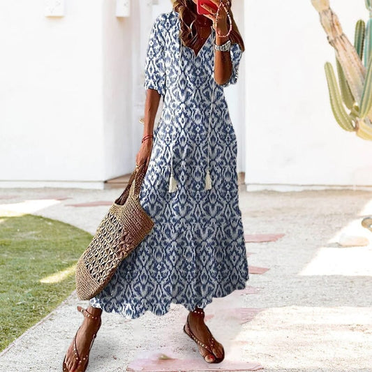 🌞 Női nyári V-vállú maxi ruha 🌊