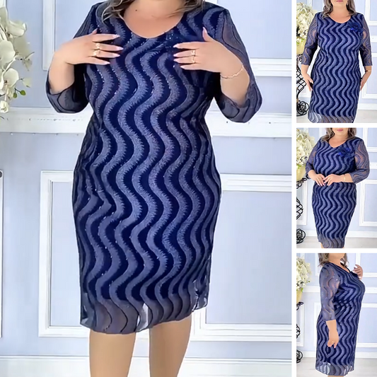 Divat Nyomtatott hálós hálós kerek nyak Nyomtatott női kerek nyakú ruhák