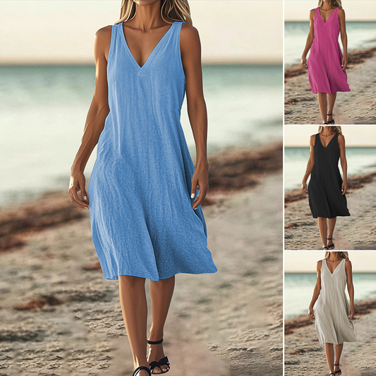 【S-2XL】🌿Női ujjatlan V-nyakú ruha