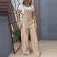 Női divat zsebes széles szárú cargo nadrág