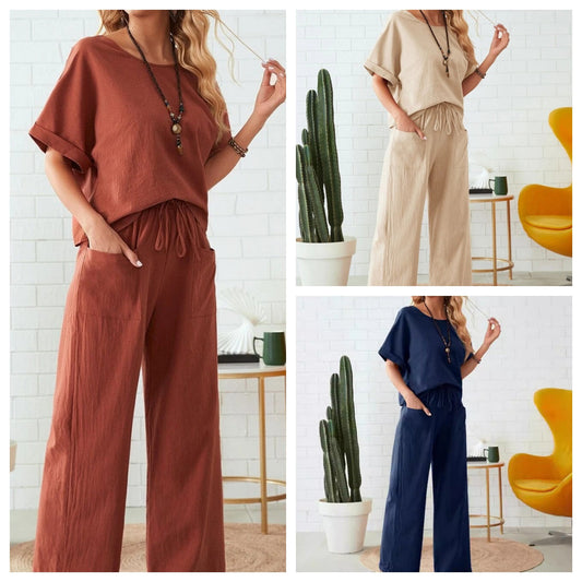 🔥 Egyszínű kétrészes felső és nadrág zsinórral