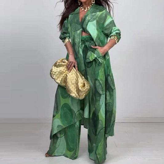 ⏳Időkorlátozott akció!⏰ Mintás hosszúujjú ing + széles szárú nadrág 2 részes szett