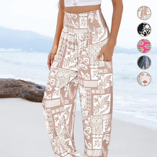 🌸Női alkalmi nyomtatott széles szárú nadrág zsebes zsebekkel