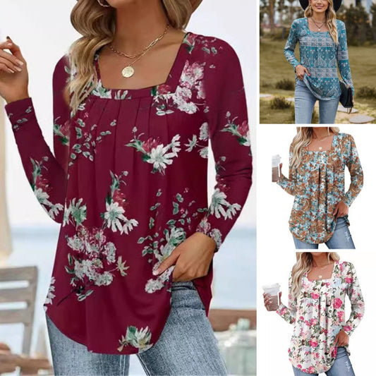 🔥👚 Női póló rakott virágmintával