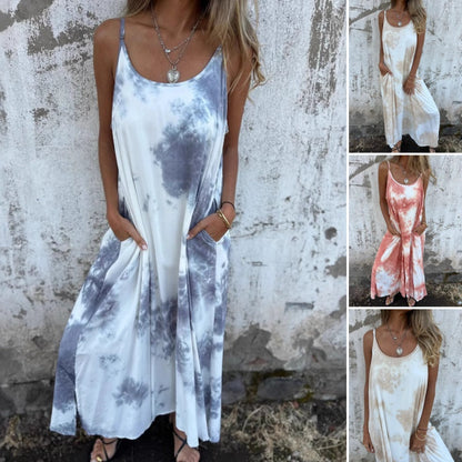 🌸Női Tie Dye gradiens színű nyomtatott spagetti pántos ruhák