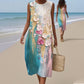 Női ujjatlan virágos nyomtatott Midi ruha