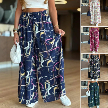 🔥[S-4XL]🌺Női alkalmi nyomtatott széles szárú nadrág zsebes zsebekkel