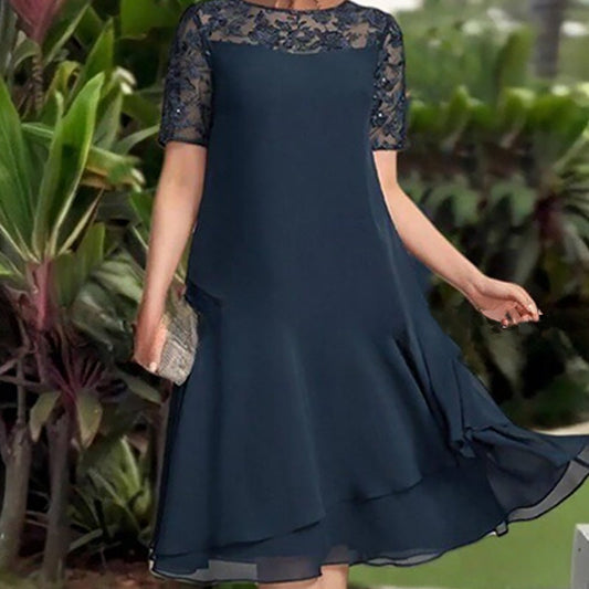 💖 [S-3XL] 👗Női Réteges Háló A-vonalú Midi Ruha