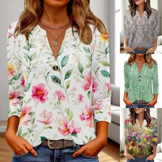 【S-4XL】🌹Női alkalmi nyomtatott V-nyakú felső