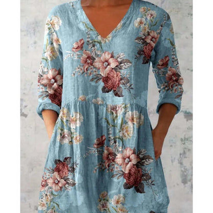 Női alkalmi V-nyakú nyomtatott ruha