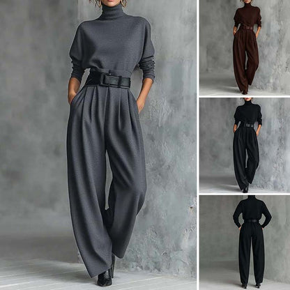 Elegante tweedelige set met coltrui en wijde broek