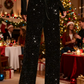 Zwarte wide-leg paillettenbroek met trekkoord