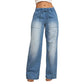Casual Denim Broek met Elastische Taille, Trekkoord en Wijde Pijpen