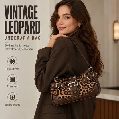 Vintage Luipaard Schoudertas met Gespdetails