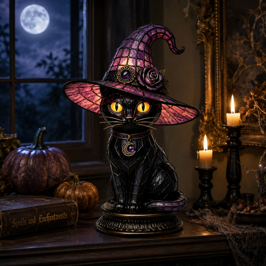 Gótikus Halloween Boszorkánymacska asztali lámpa