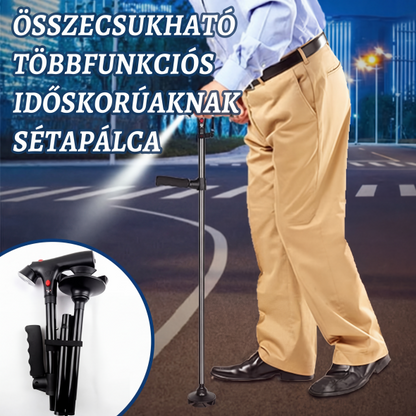 👨‍🦳 Idősek összecsukható mankója | LED‑es világítással ellátott bot, könnyen hordozható és stabil