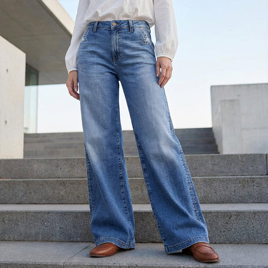 Vintage damesjeans met hoge taille en wijde pijpen
