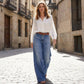 Vintage damesjeans met hoge taille en wijde pijpen
