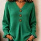 Elegante Gebreide Cardigan met V-Hals, Knopen en Ruchesmouwen