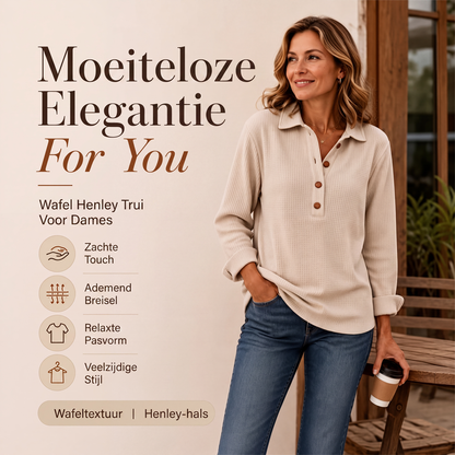 Wafelgebreide Henley top met lange mouwen