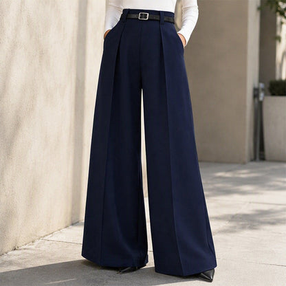 Elegante High-Waist Pantalon met Wijde Pijpen en Plooien