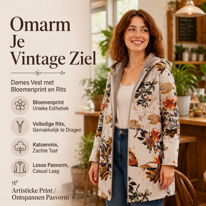 Lange Jas met Bloemenprint, Capuchon en Ritssluiting