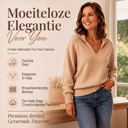 Elegante Gebreide Trui met V-Hals en Kraag