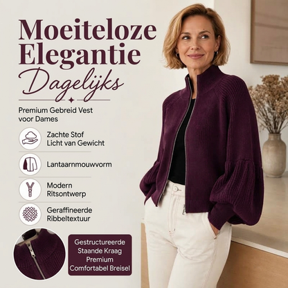 Gebreid Vest met Ballonmouwen en Ritssluiting