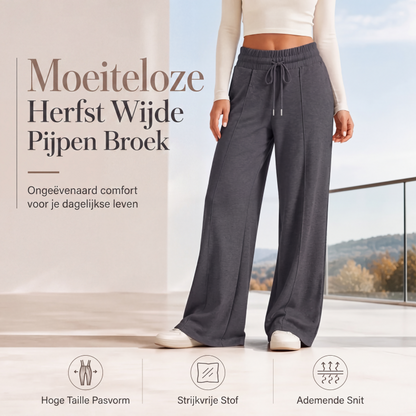 Comfortabele High-Waist Broek met Wijde Pijpen en Trekkoord