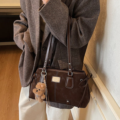 Vintage Schoudertas met Dubbele Handgrepen