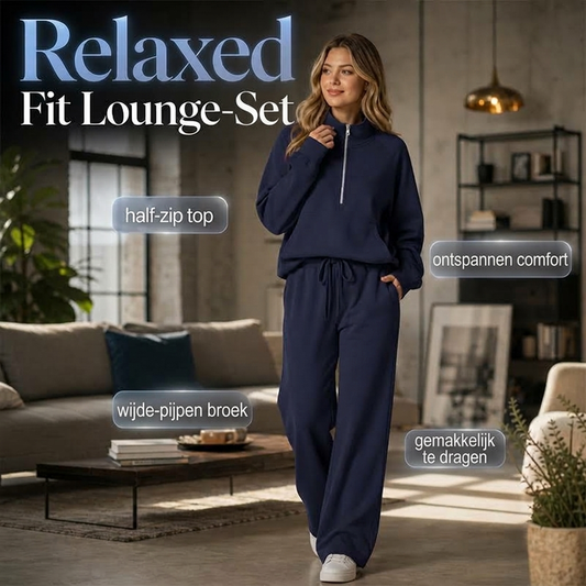 2-Delige Lounge Set met Half-Zip Top en Wijde Pijpen