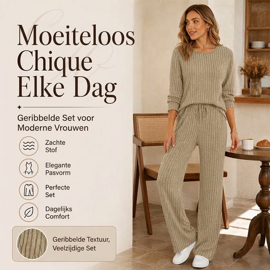 Elegante Geribde Lounge Set met Wijde Pijpen