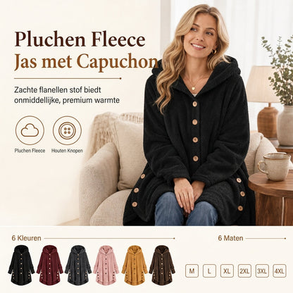 Pluchen Fleece Jas met Capuchon en Knoopsluiting