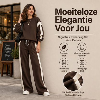 Casual 2-Delige Lounge Set met Contraststrepen en Wijde Pijpen